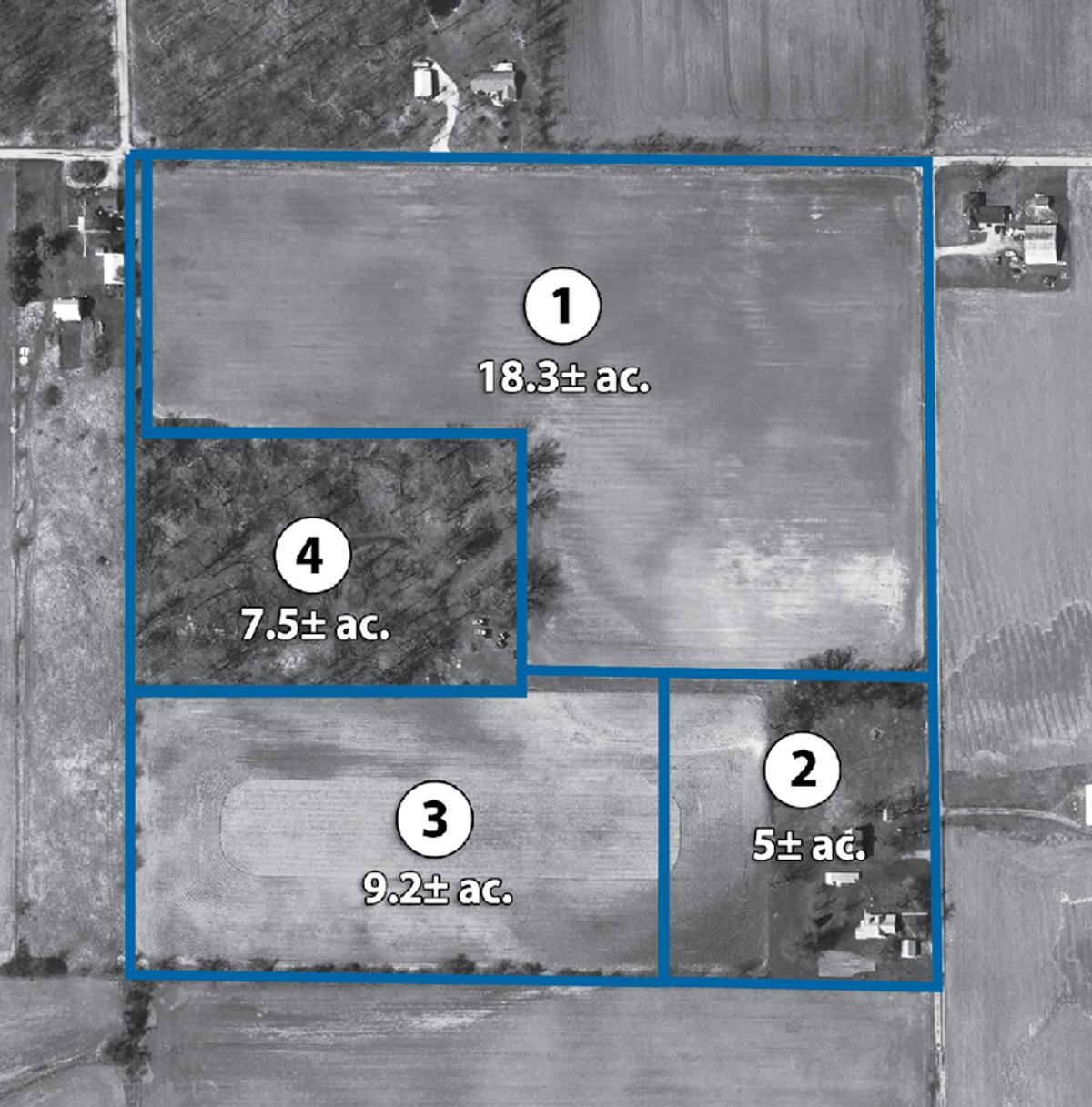 Tract map - 40 Acres in 4 Tracts - Great Location!