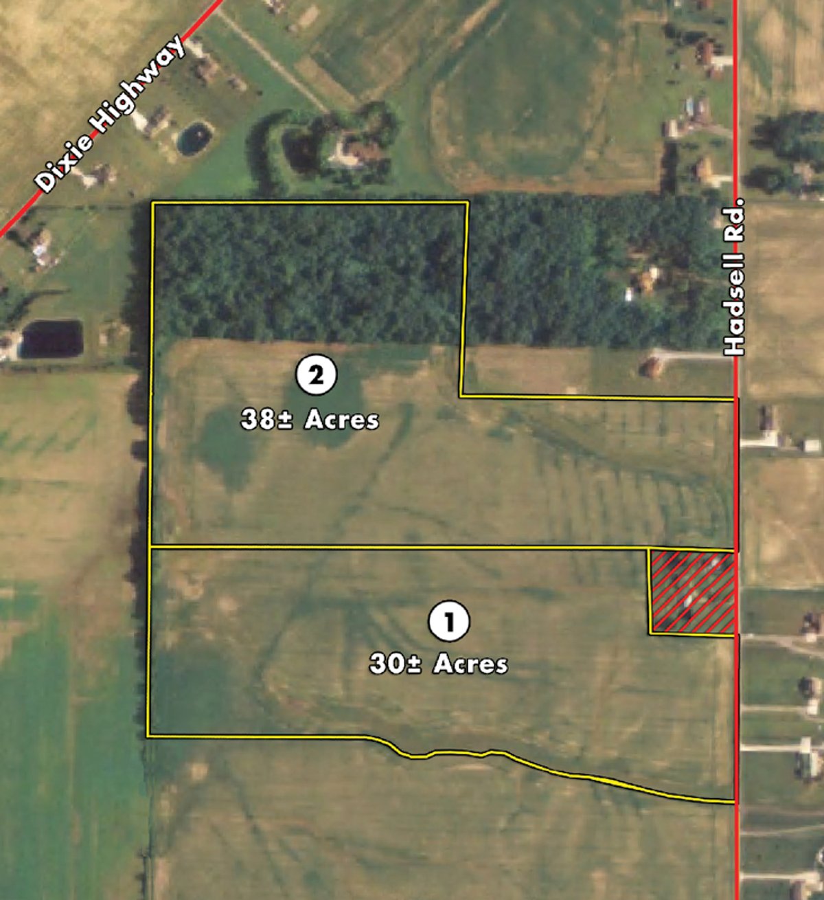 Tract map - 68 Acres Offered in 2 Tracts - Productive Tillable Land & Woods