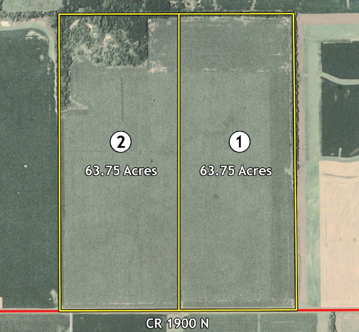 Tract map - 127.5 Acres Offered in 2 Tracts - Productive Tillable Land and Wooded Hunting Land