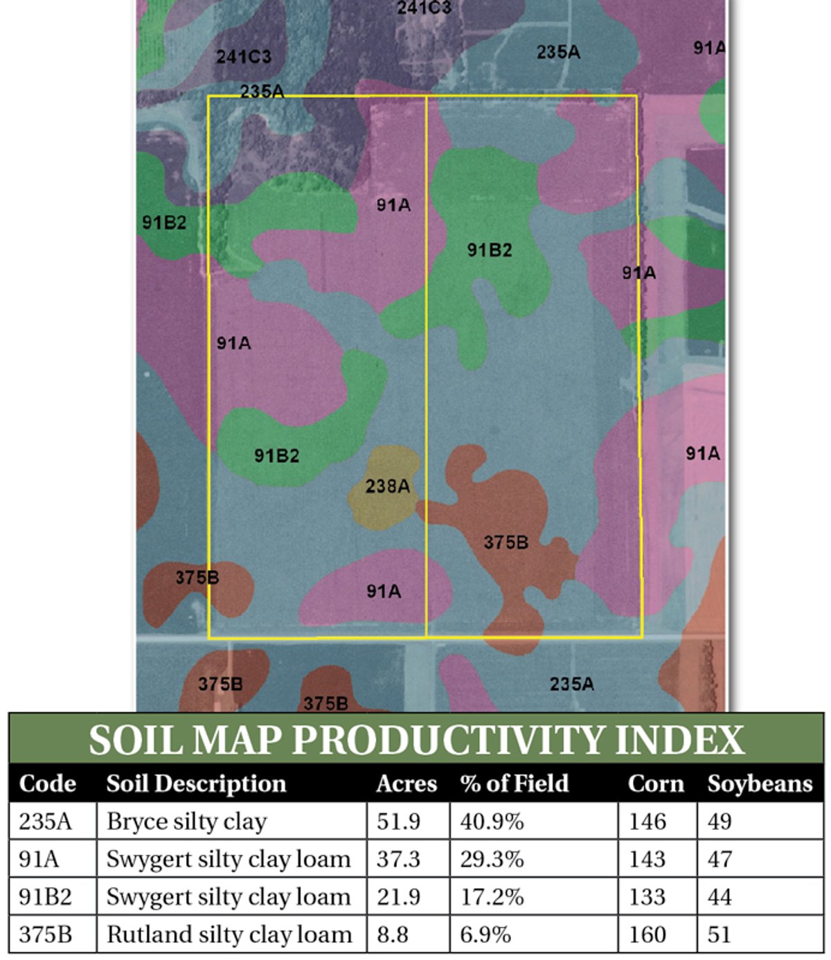 Soil map - 127.5 Acres Offered in 2 Tracts - Productive Tillable Land and Wooded Hunting Land