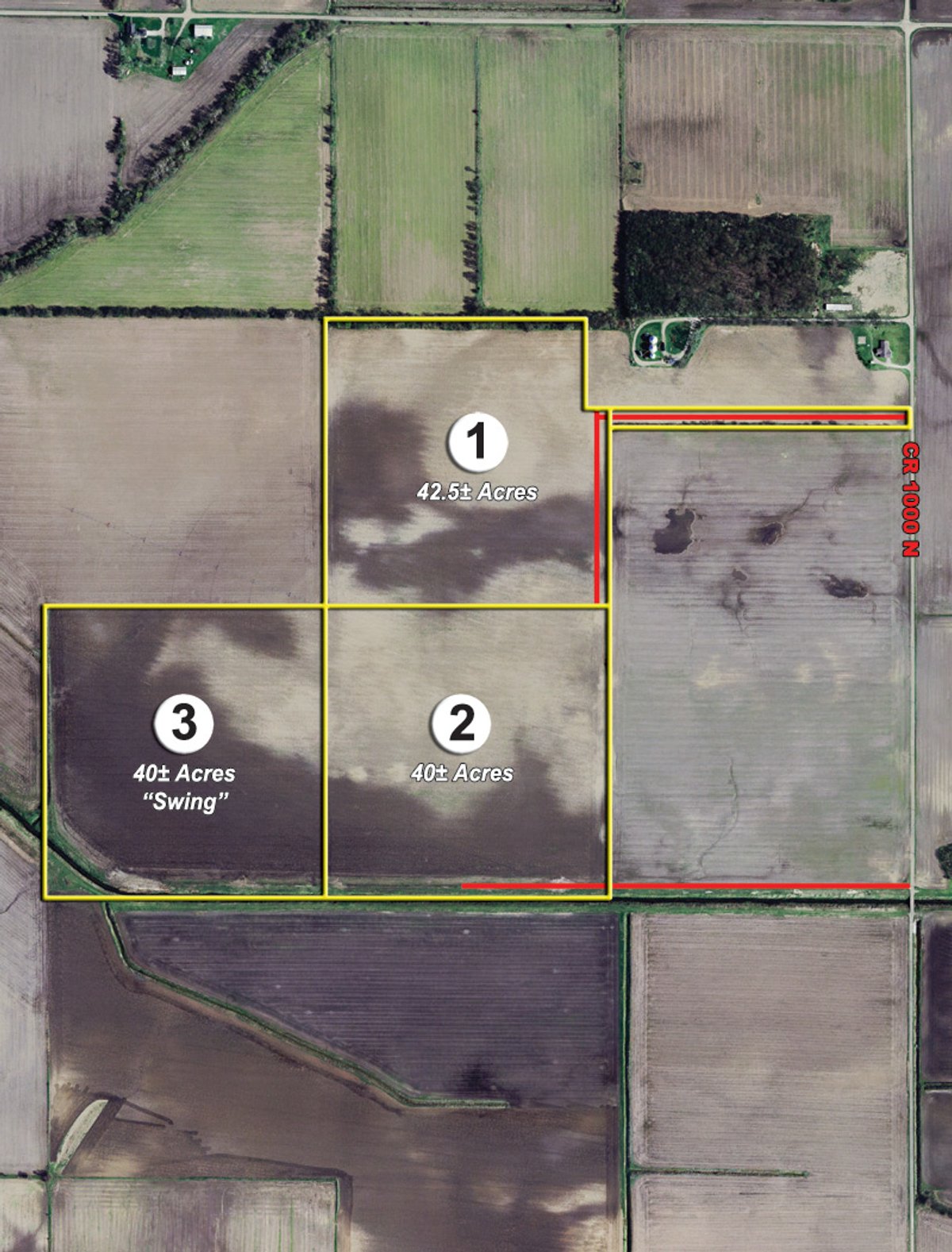 Tract map - 122.5 Acres - Quality Farmland and 7-Tower Irrigation System Offered in 4 Tracts