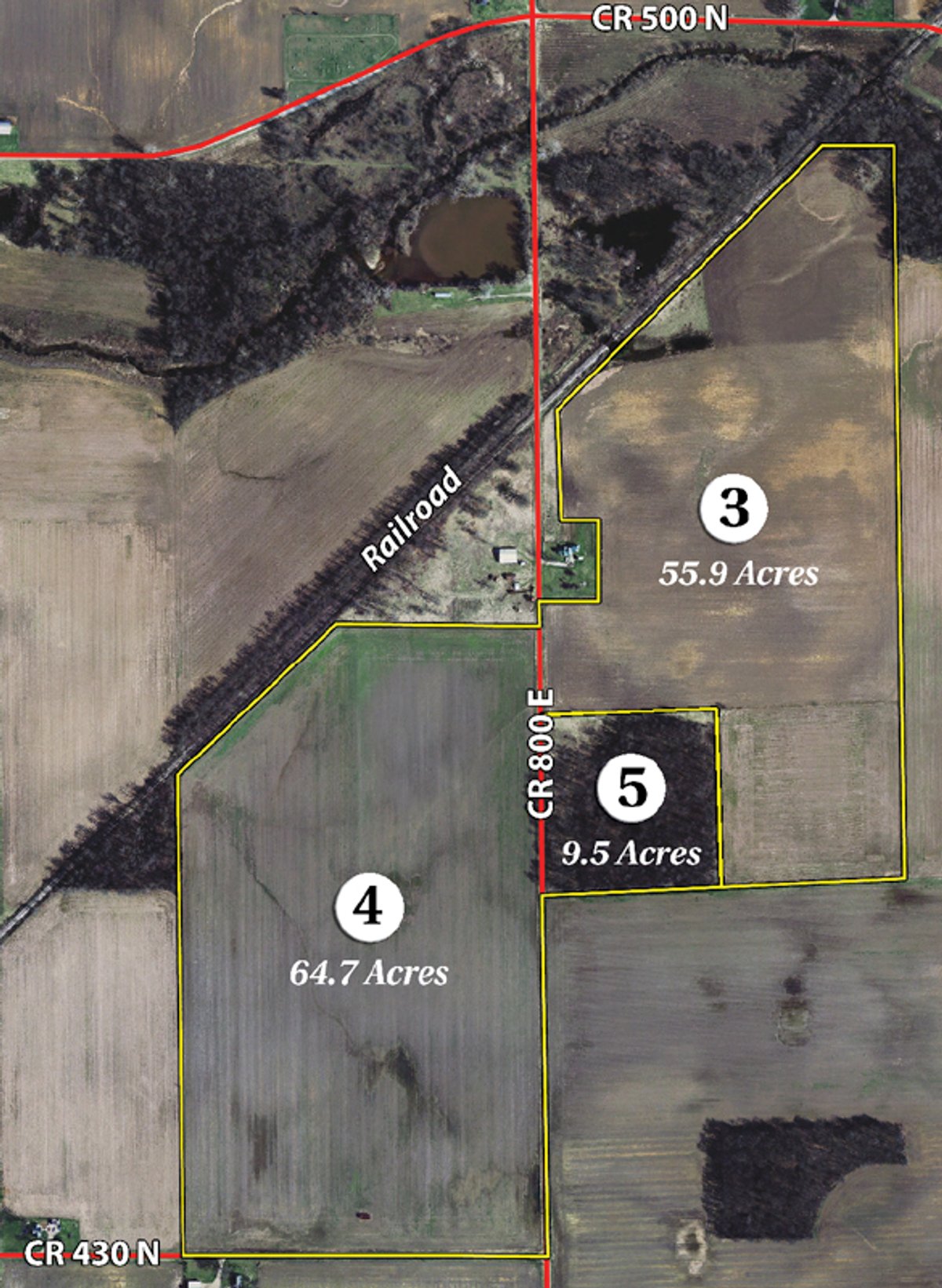 Tract map - 210 Acres Offered in 5 Tracts