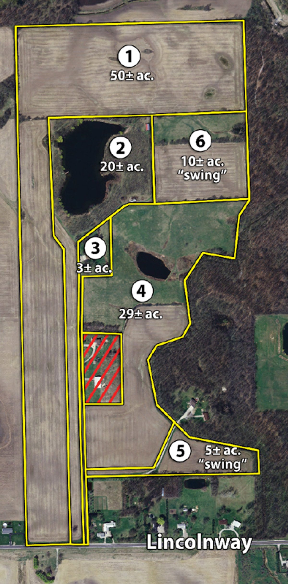 Tract map - 117 Acres Offered in 6 Tracts