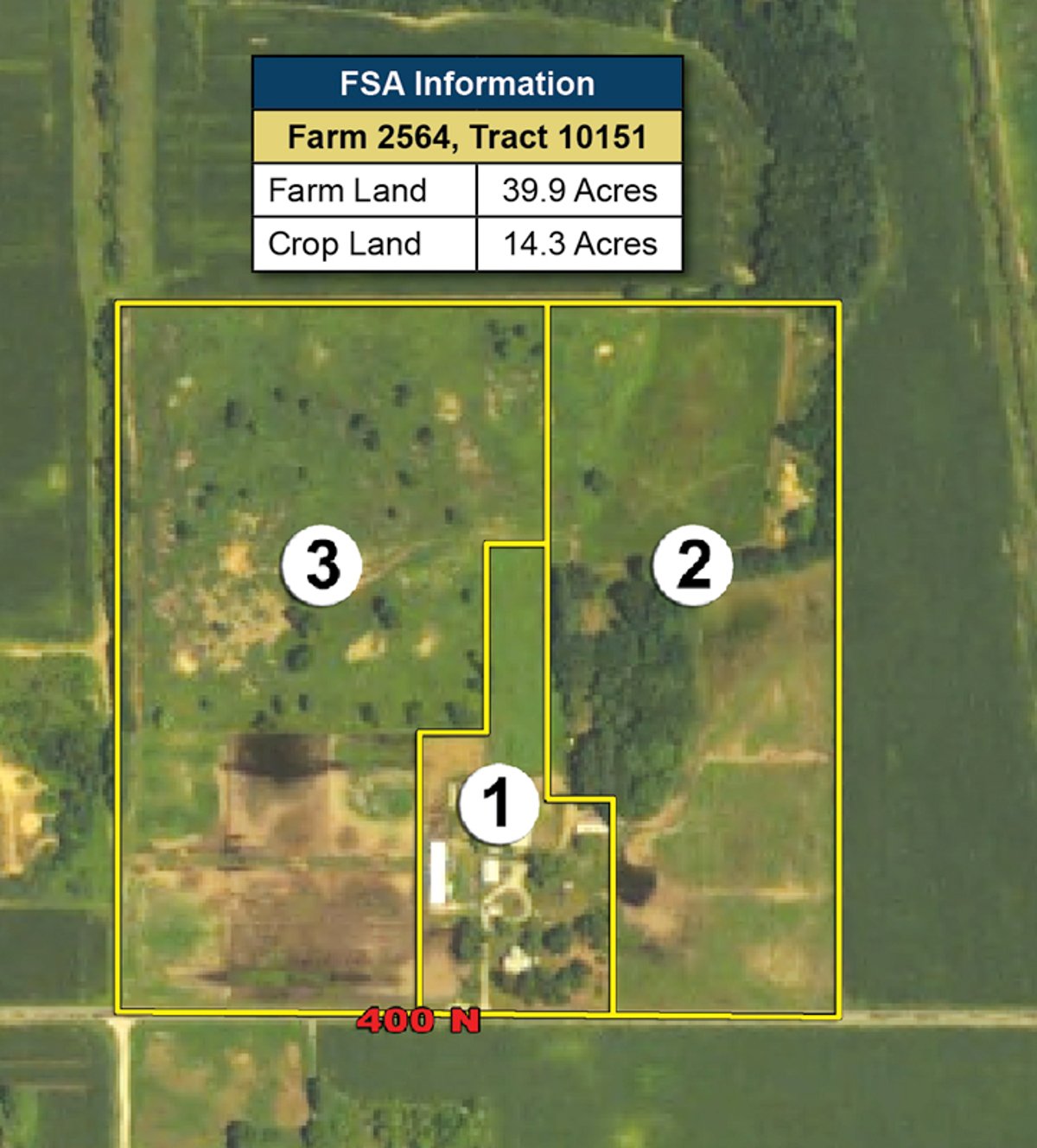 Tract map - 40 Acres Offered in 3 Tracts