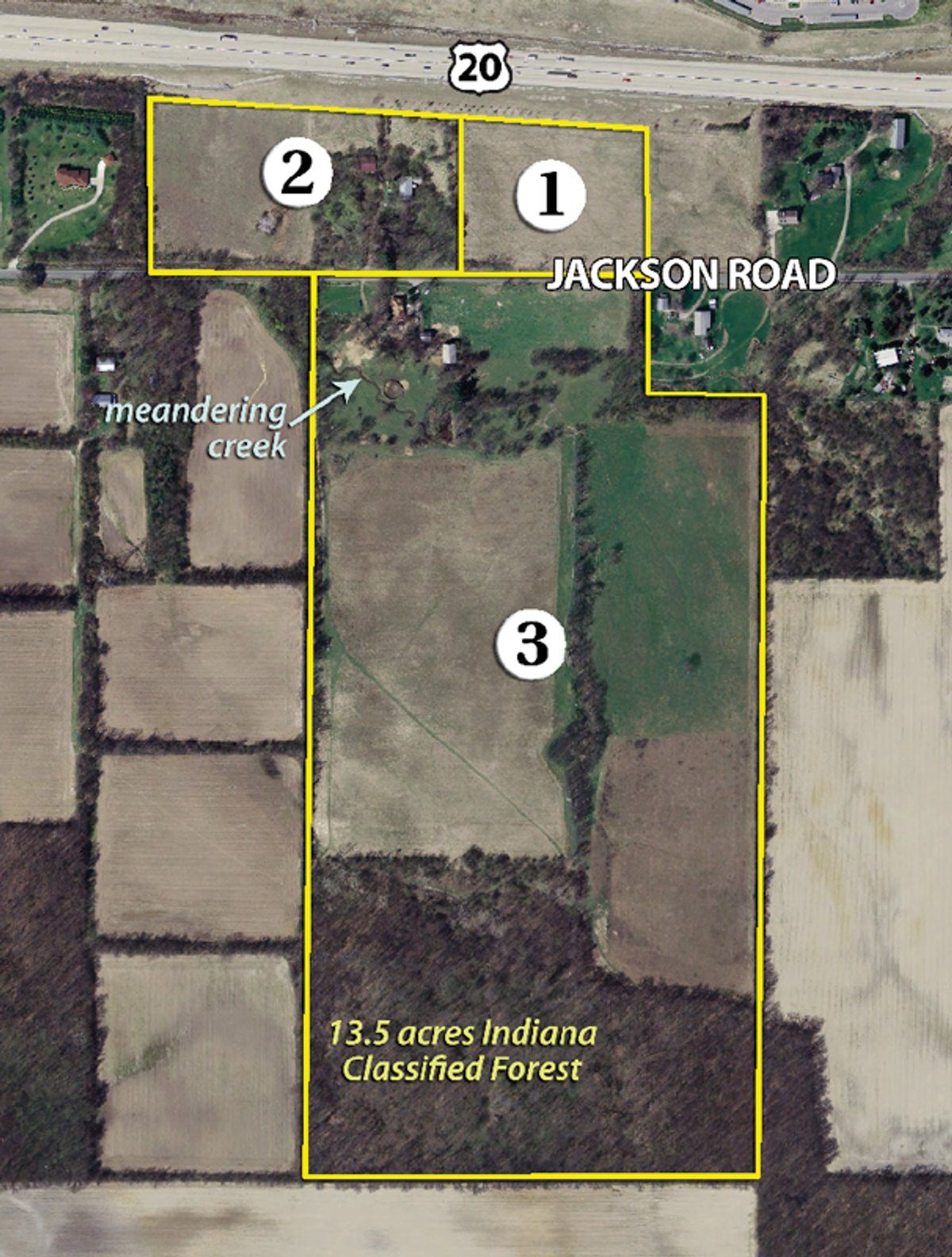 Tract map - 90 Acres Offered in 3 Tracts - Attractive Rolling Acreage