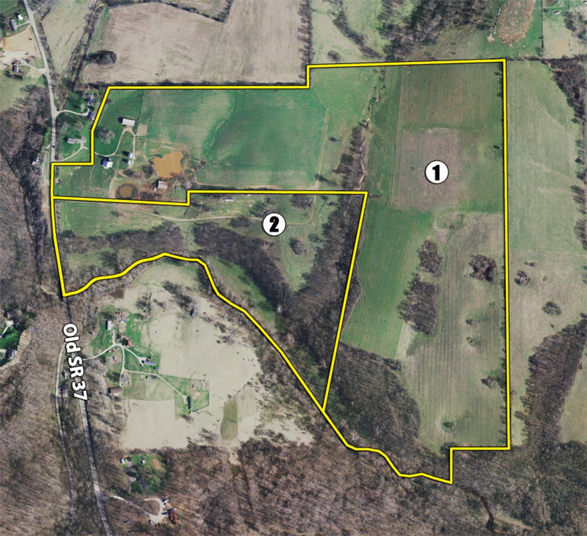 Tract map - 137 Acres in 2 Tracts - 64 Tillable Acres, Potential Building Sites, Hunting