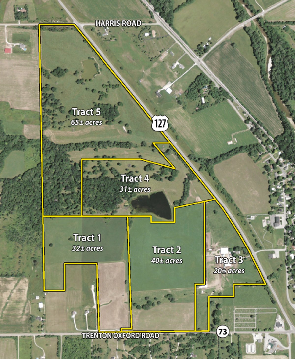 Tract map - 188 Acres Offered in 5 Tracts