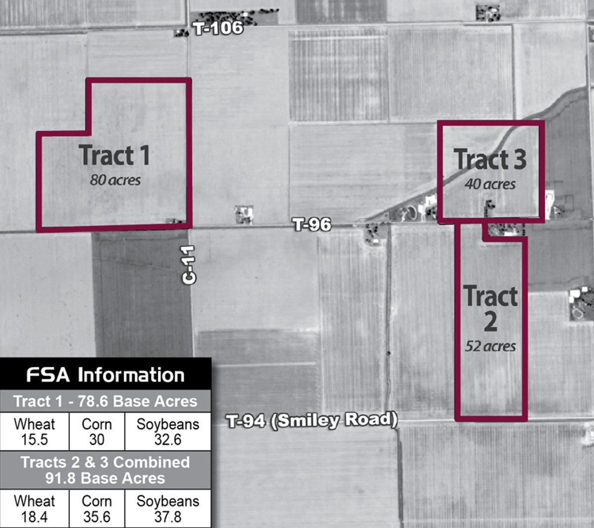 Tract map - 172 Acres Offered in 3 Tracts - Prime Farmland