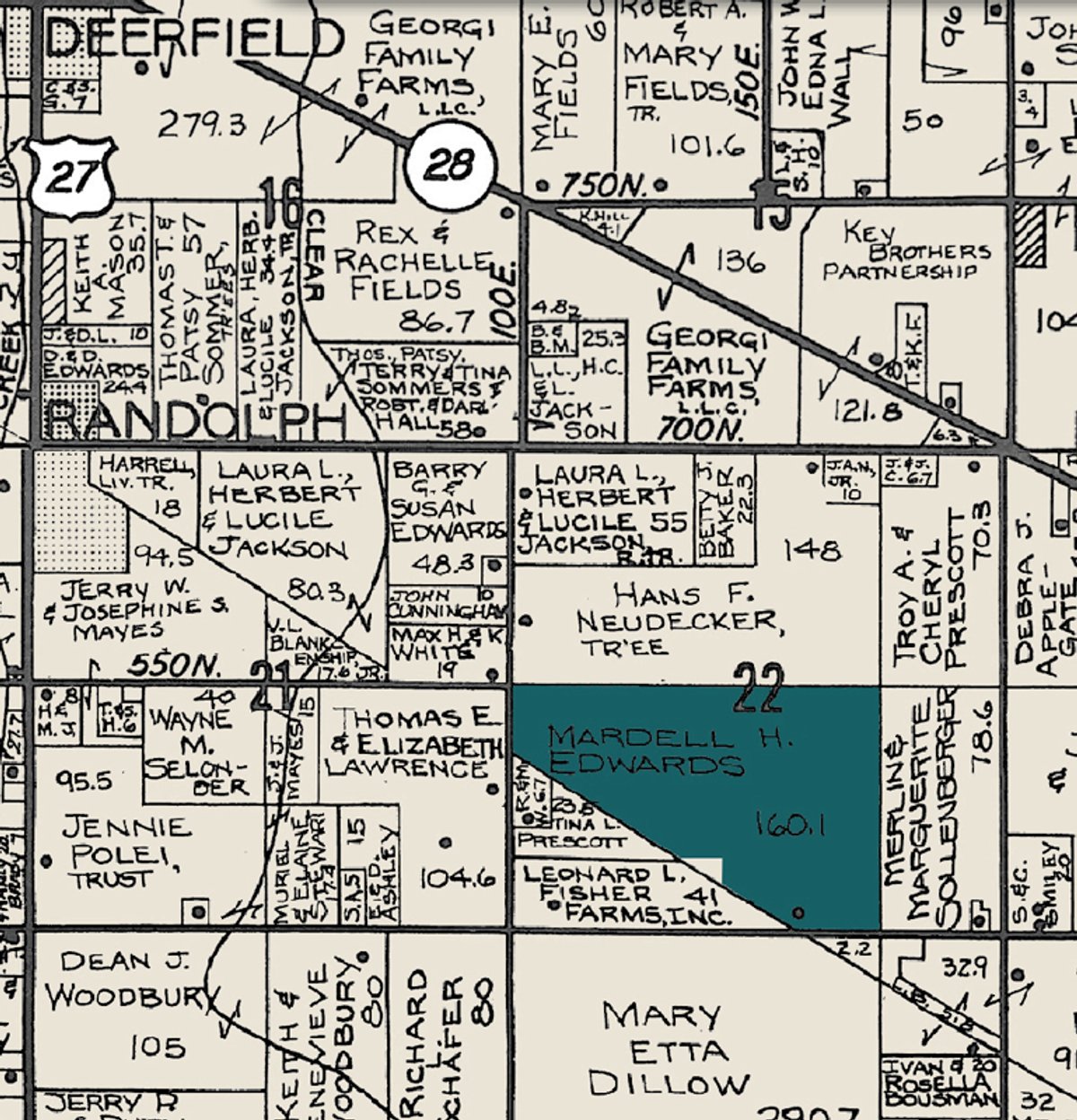 Plat map - 160 Acres in 4 Tracts - Building Potential and Cropland