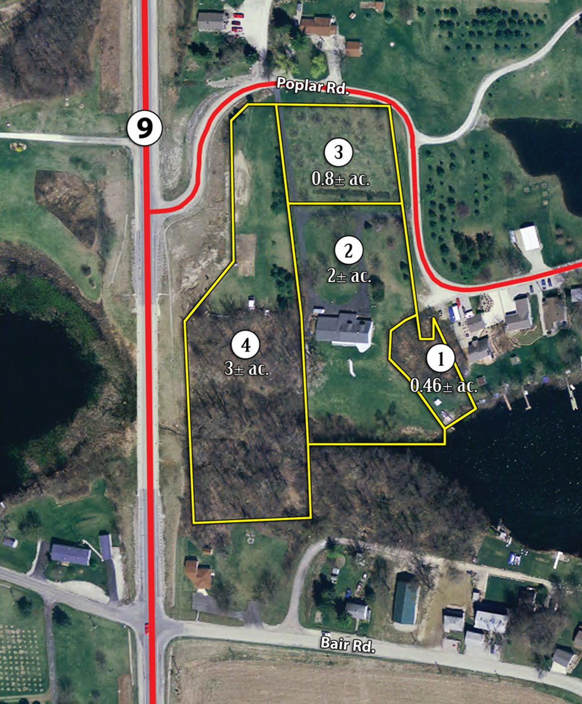 Tract map - Shriner Lake Auction - 150+/- ft. on Shriner Lake Offered in 4 Tracts