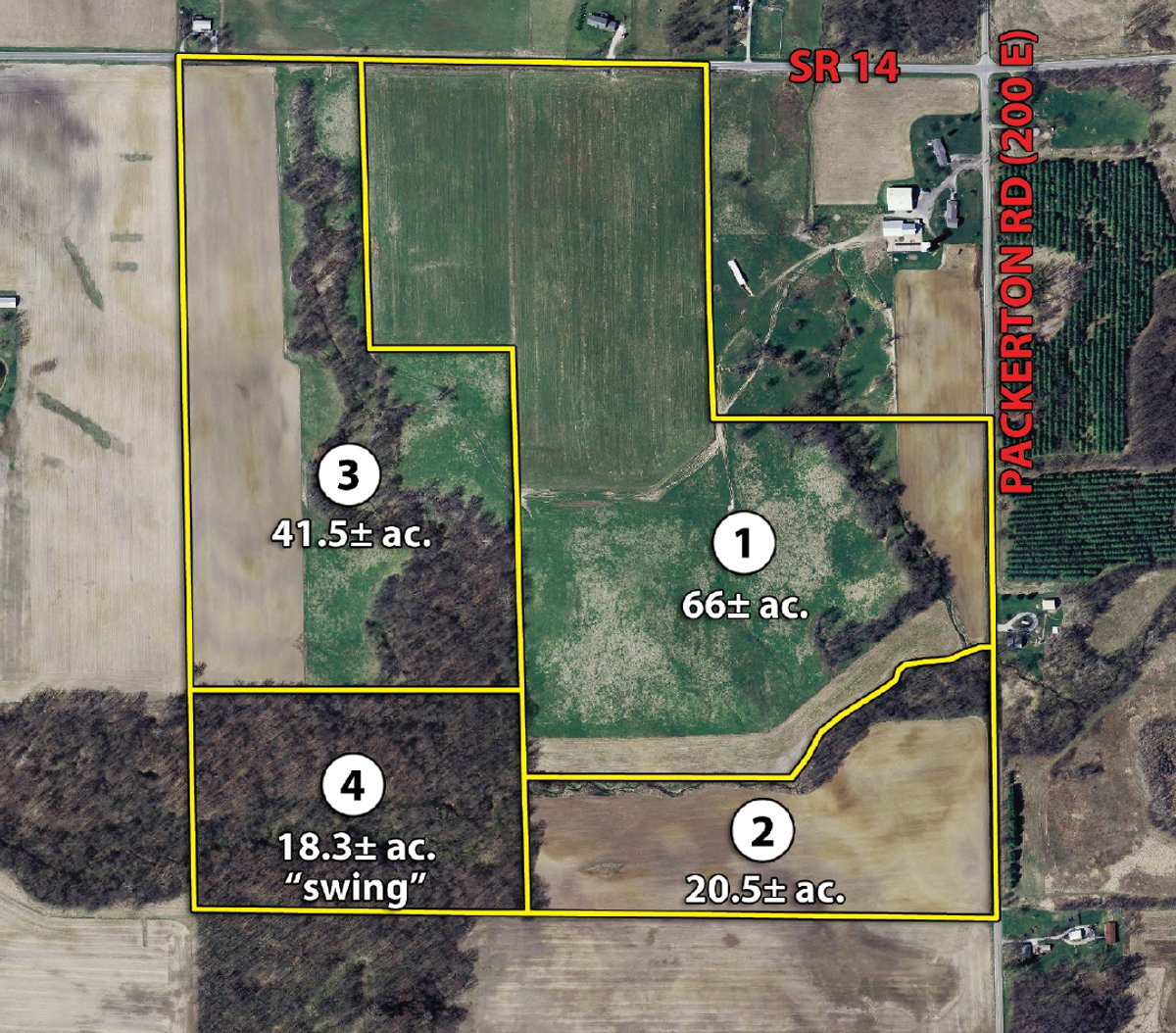 Tract map - 146+/- Acres Offered in 4 Tracts