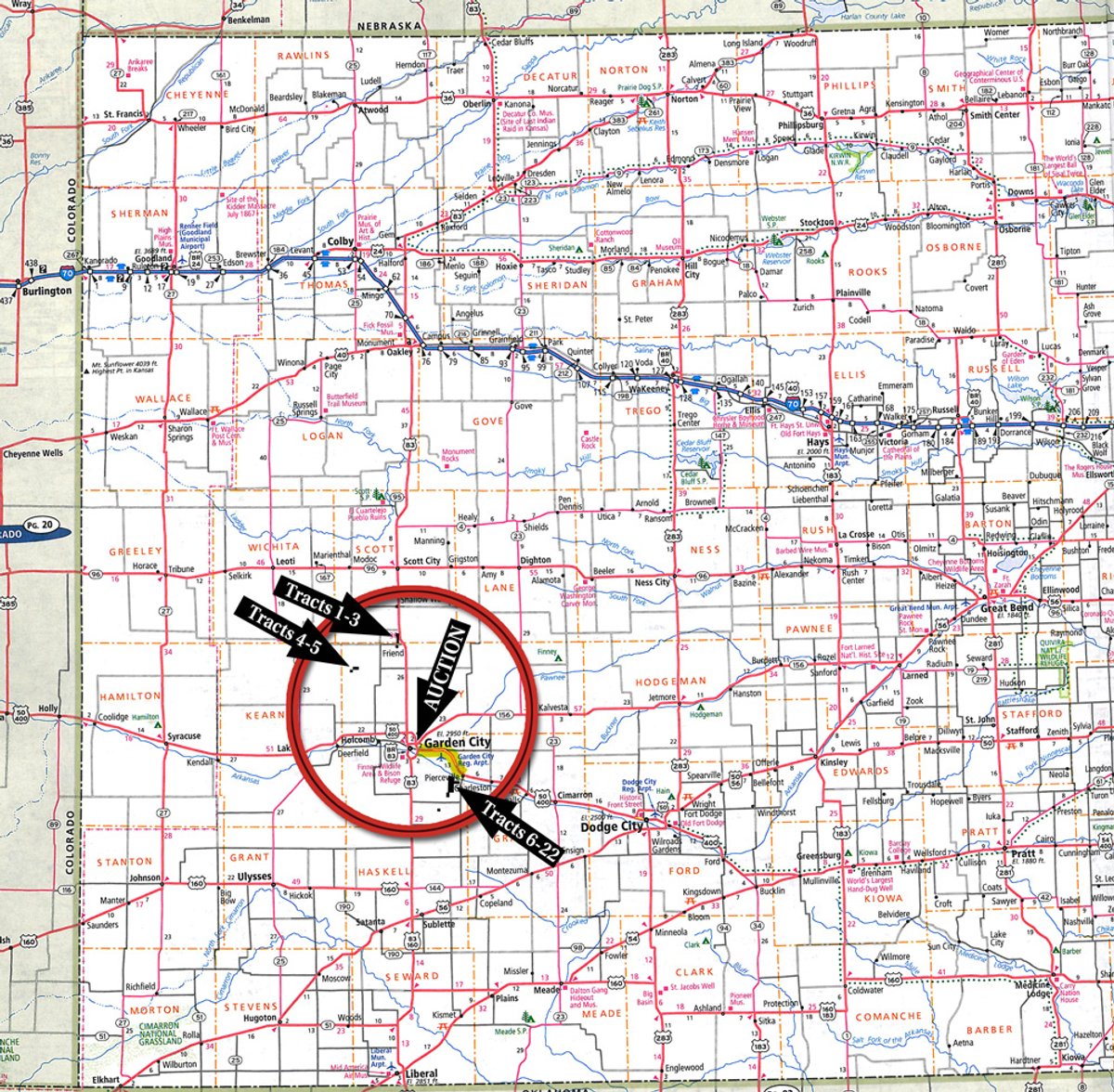 Area map - 3,352 Acres in 22 Land Tracts and 8 Mineral Tracts