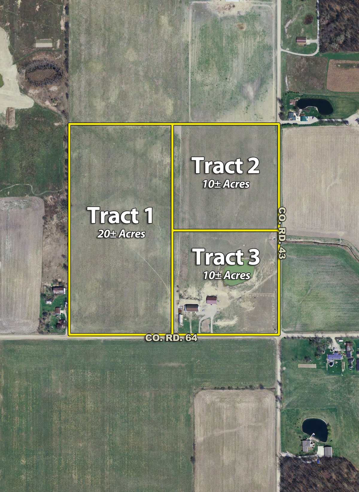 Tract map - REAL ESTATE AUCTION - Country Home, Many Outbuildings, Stocked Pond and Tillable Land