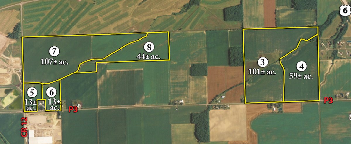 Tract map - 408 Acres of Prime Ohio Farmland - Offered in 8 Tracts