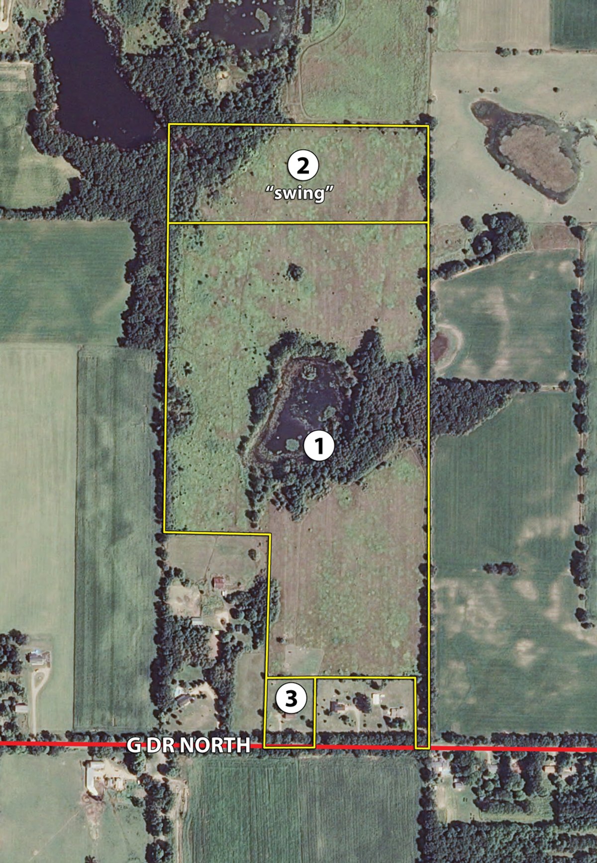 Tract map - 77 Acres offered in 3 Tracts