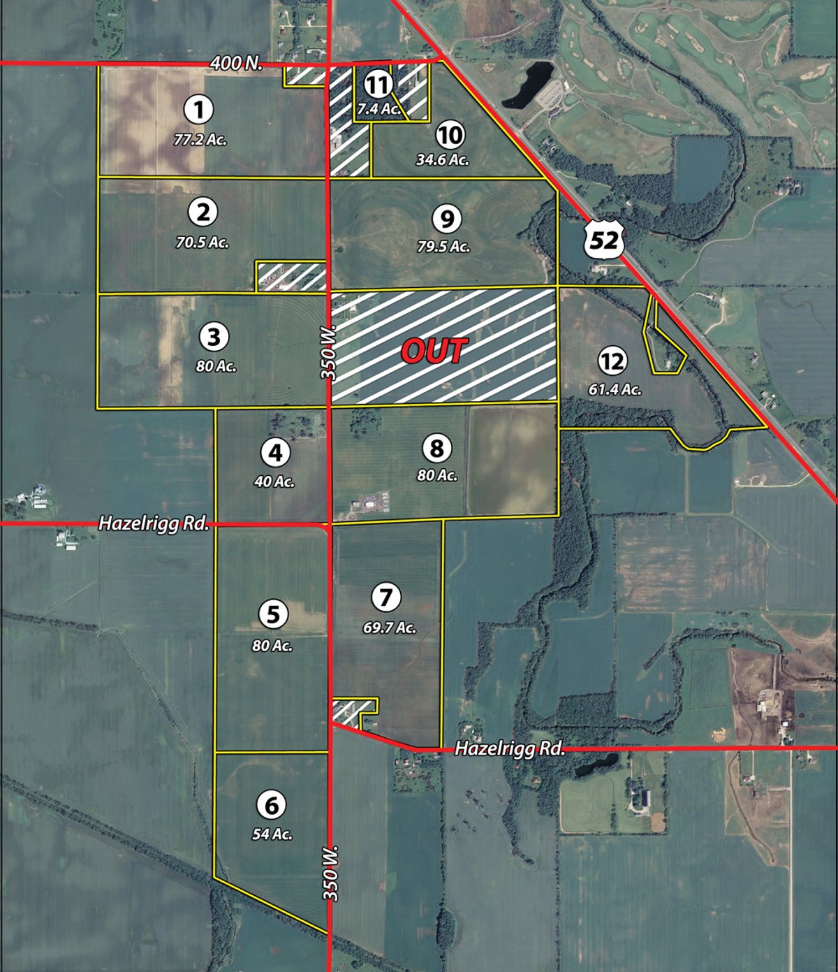 Tract map - Fundenberger Farms Land Auction, 734+/- Acres, 692 Tillable, 12 Tracts