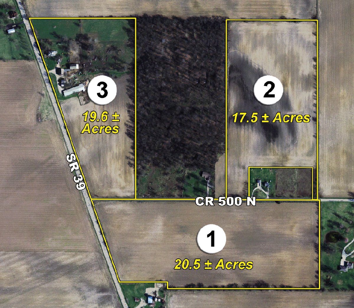 Tract map - 57 Acres Offered in 3 Tracts