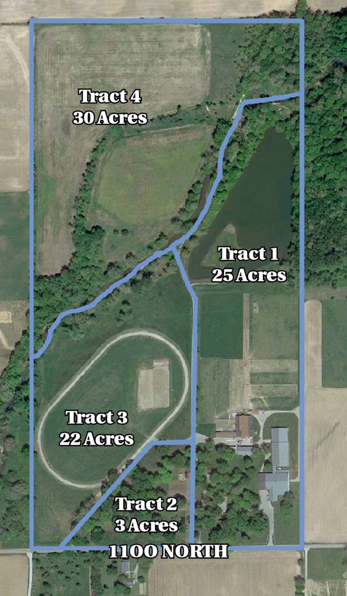 Tract map - 80 Acres Offered in 4 Tracts - Horse Farm