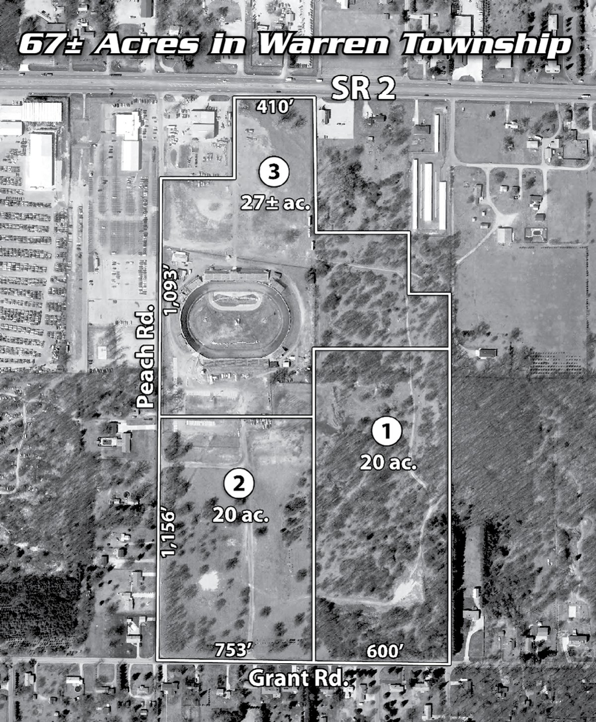 Tract map - 67 +/- Acres Offered in 3 Tracts