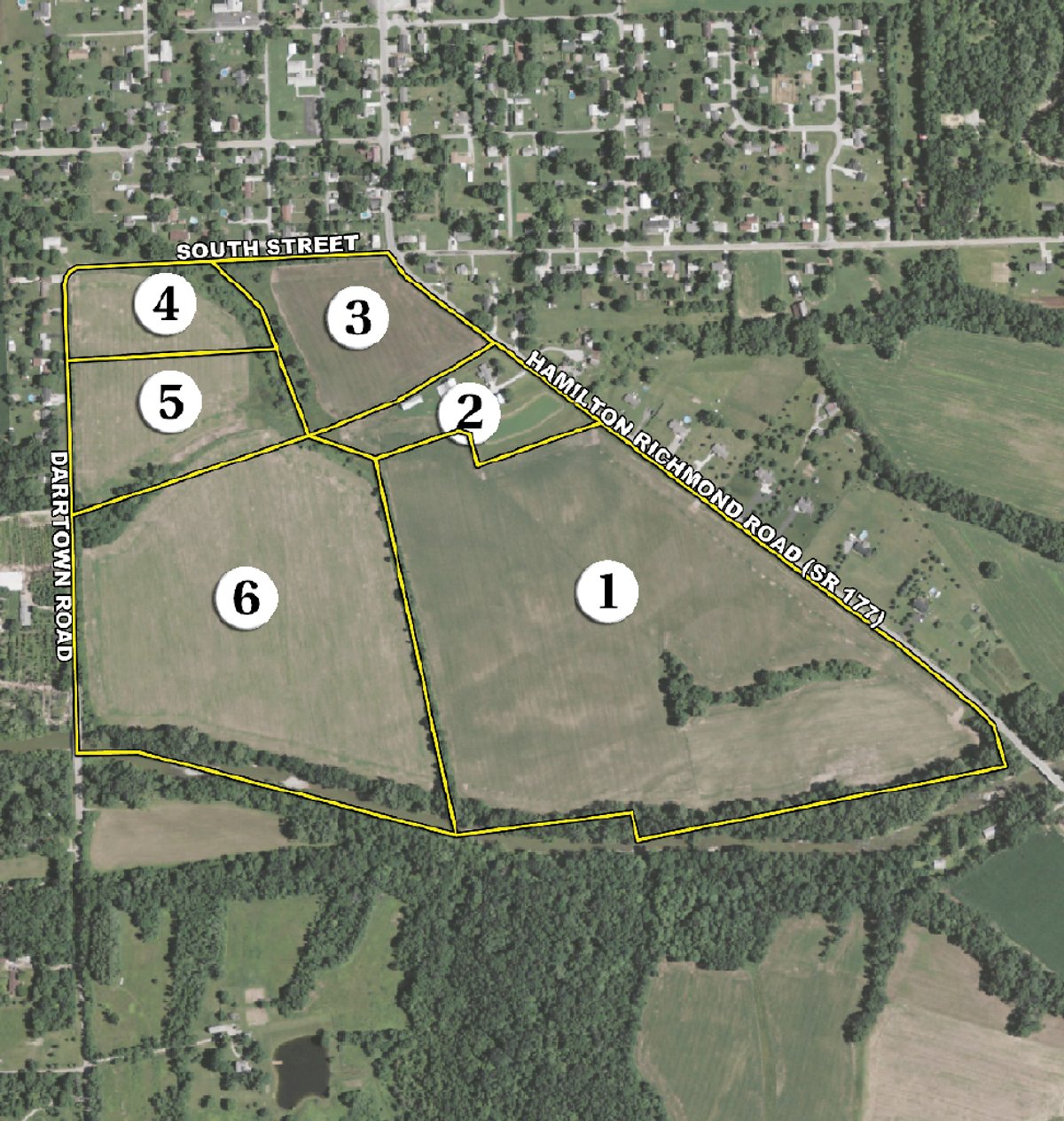 Tract map - 132 Acres Offered in 6 Tracts