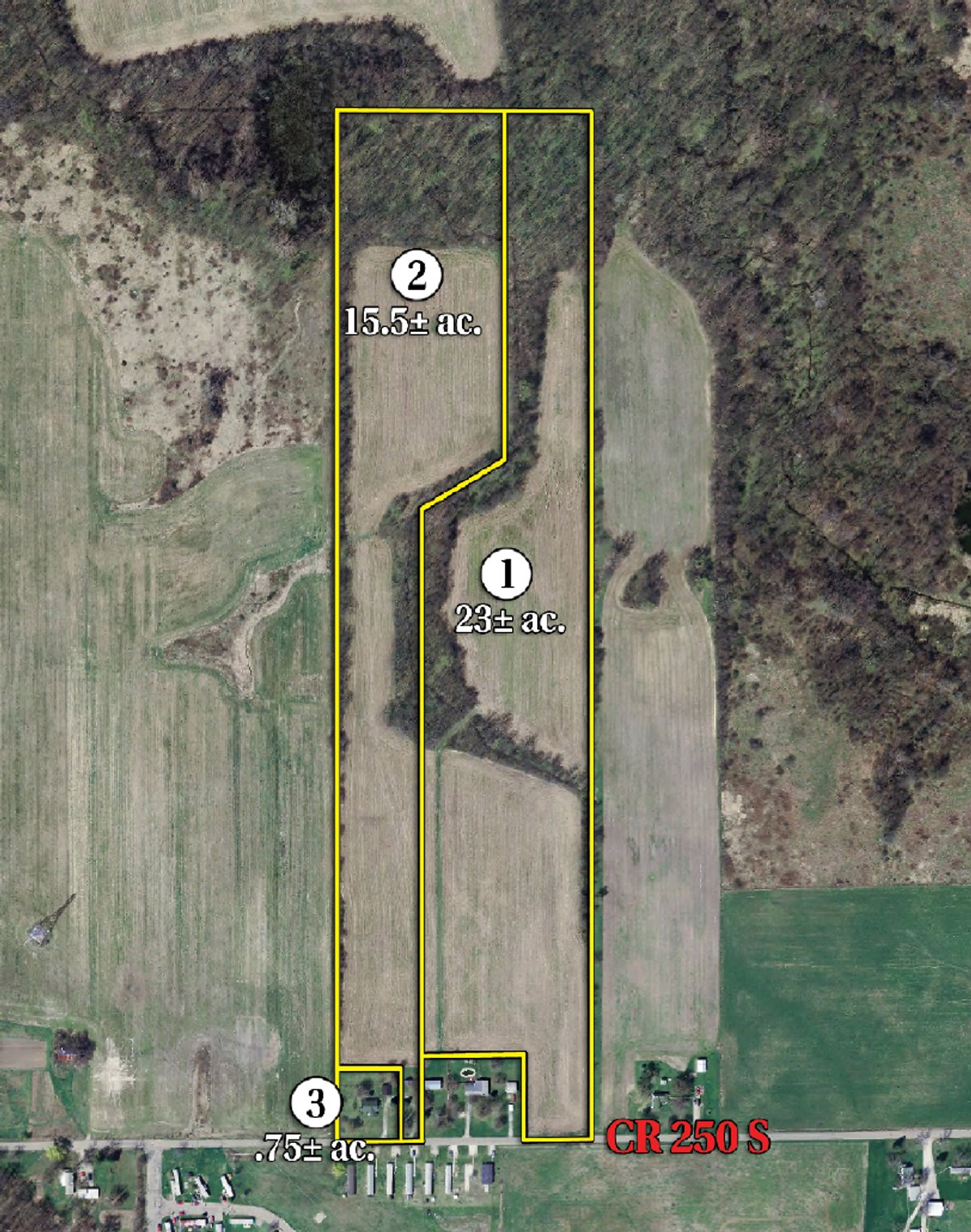 Tract map - 39+/- Acres Offered in 3 Tracts
