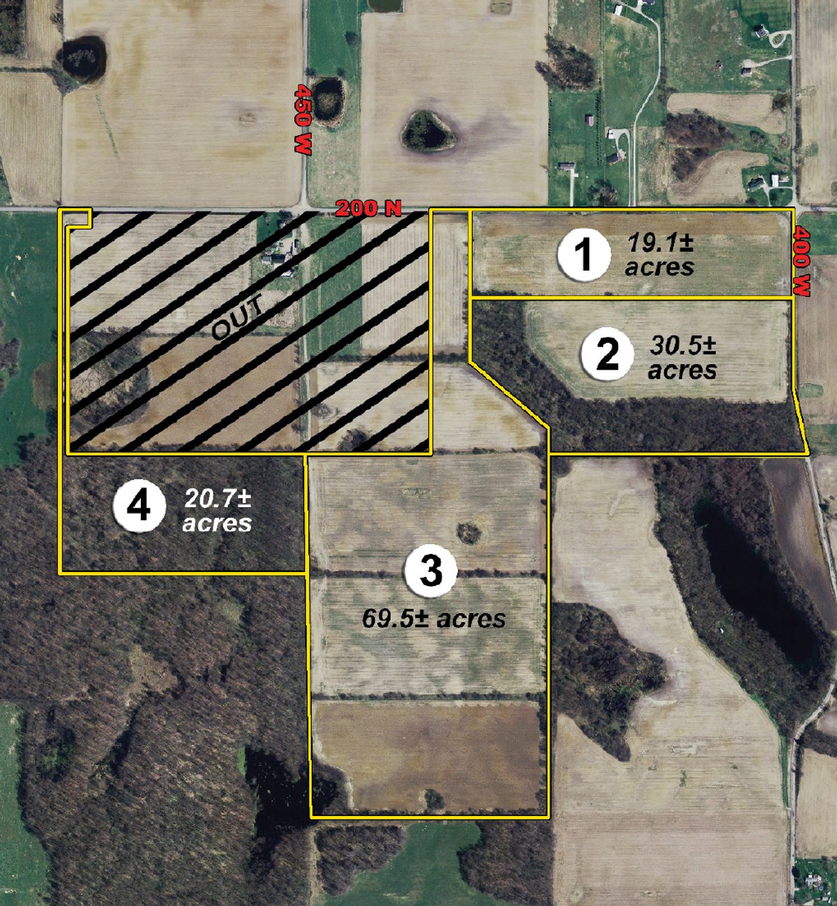 Tract map - 140+/- Acres Offered in 4 Tracts
