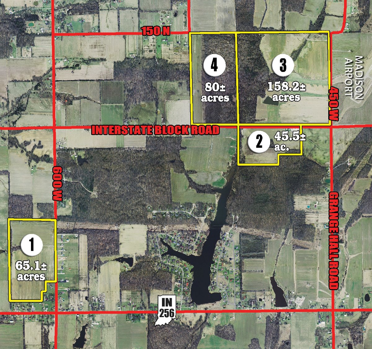 Tract map - 348.8+/- Acres Offered in 4 Tracts
