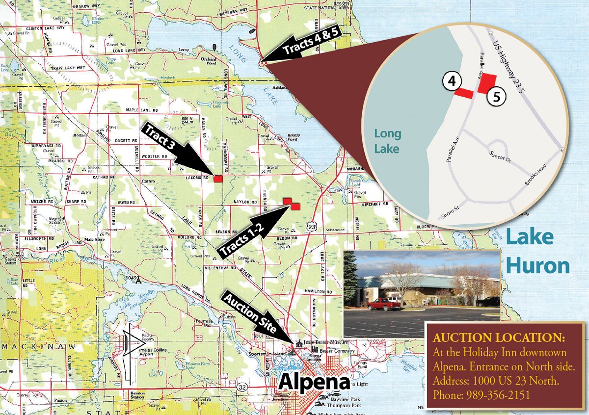 Area map - 120+/- Acres & Lake Cottage, Lots & Former Wood Saw Mill