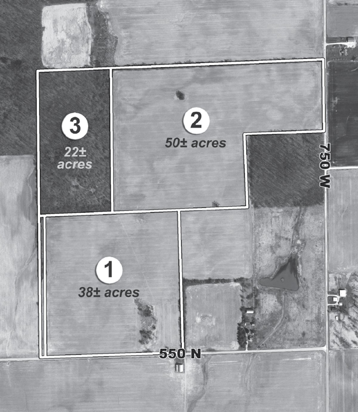 Tract map - 110 Acres Offered in 3 Tracts