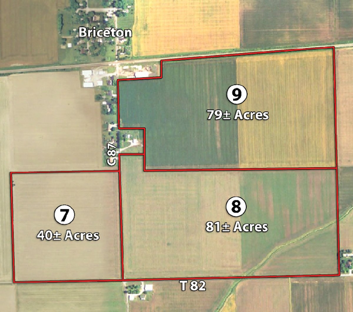 Tract map - 647 Acres Offered in 9 Tracts - Prime Farmland