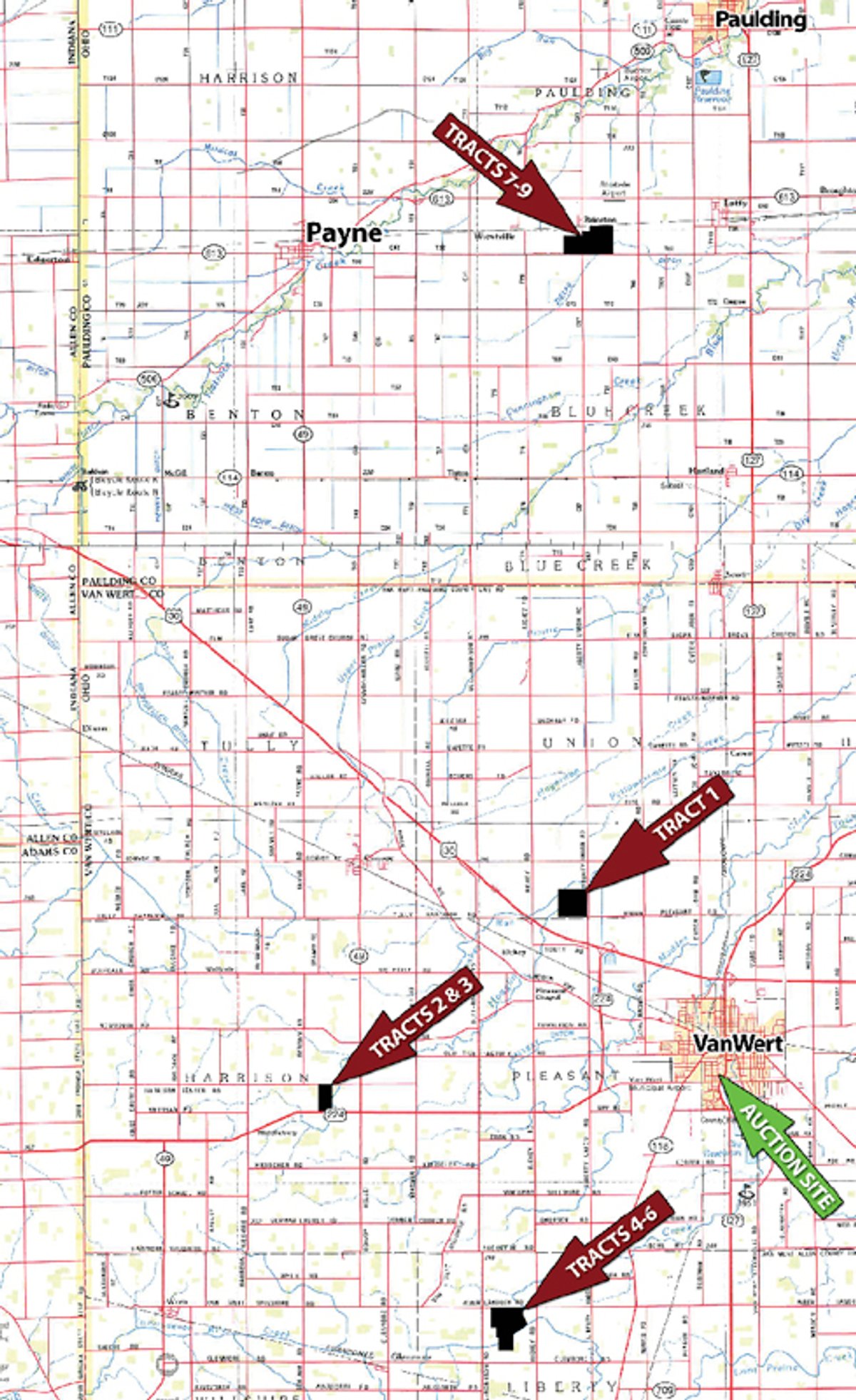 Area map - 647 Acres Offered in 9 Tracts - Prime Farmland