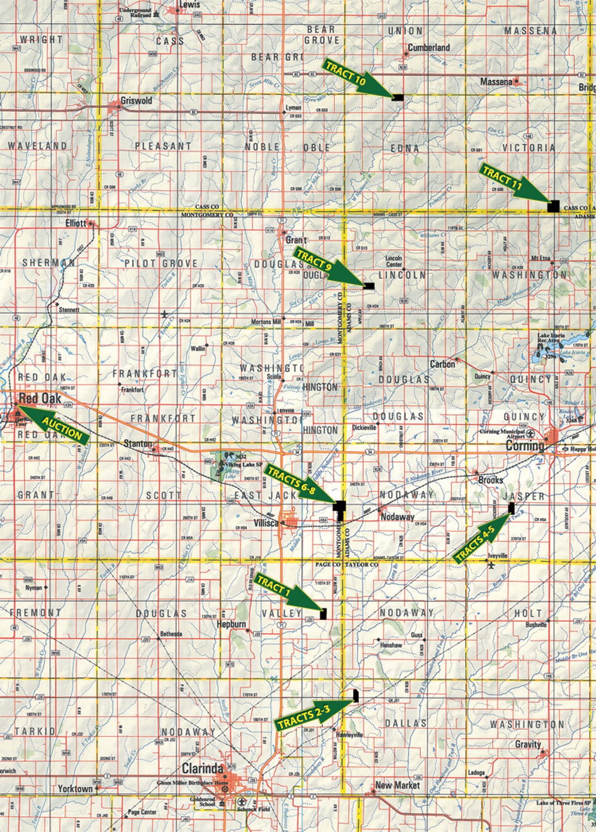 Area map - Southwest Iowa Land Auction - Productive Tillable Land