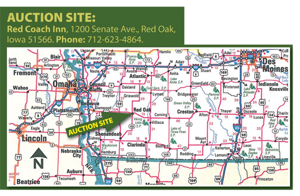 Area map - Southwest Iowa Land Auction - Productive Tillable Land, Wooded Recreational Land