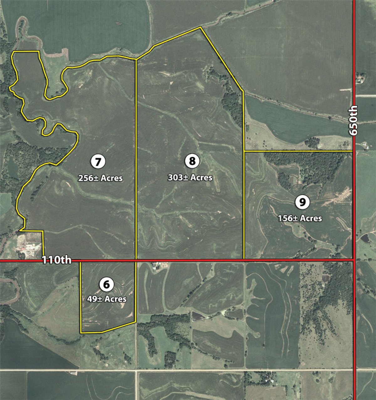 Tract map - Southwest Iowa Land Auction - Productive Tillable Land, Wooded Recreational Land