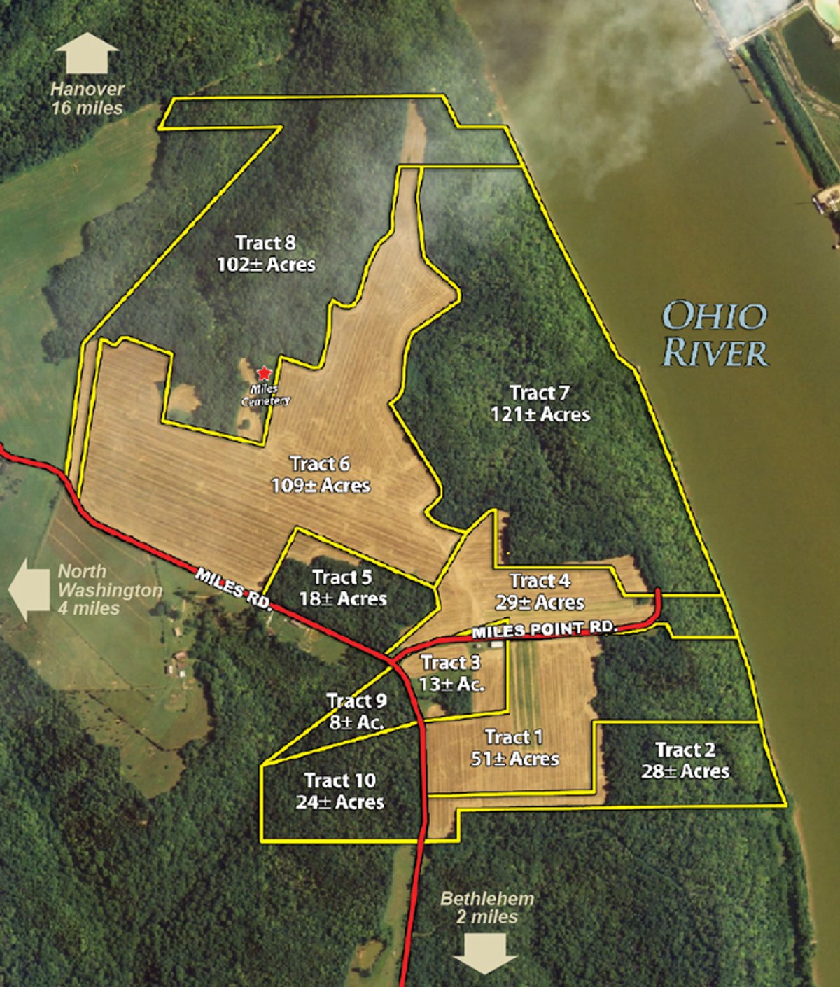 Tract map - 503 Acres Offered in 10 Tracts - Breathtaking Views of the Ohio River