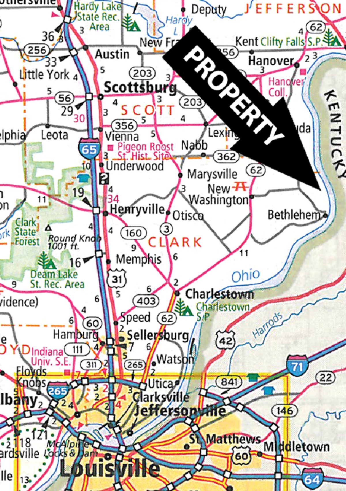 Area map - 503 Acres Offered in 10 Tracts - Breathtaking Views of the Ohio River