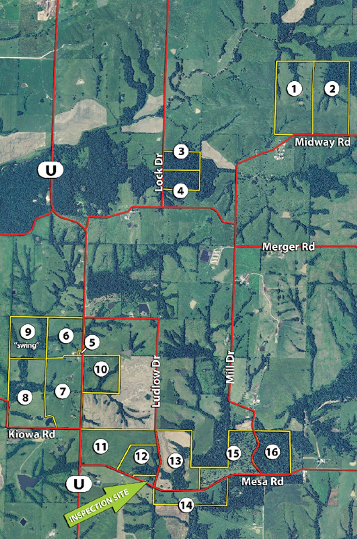 Tract map - 745 Acres Offered in 16 Tracts