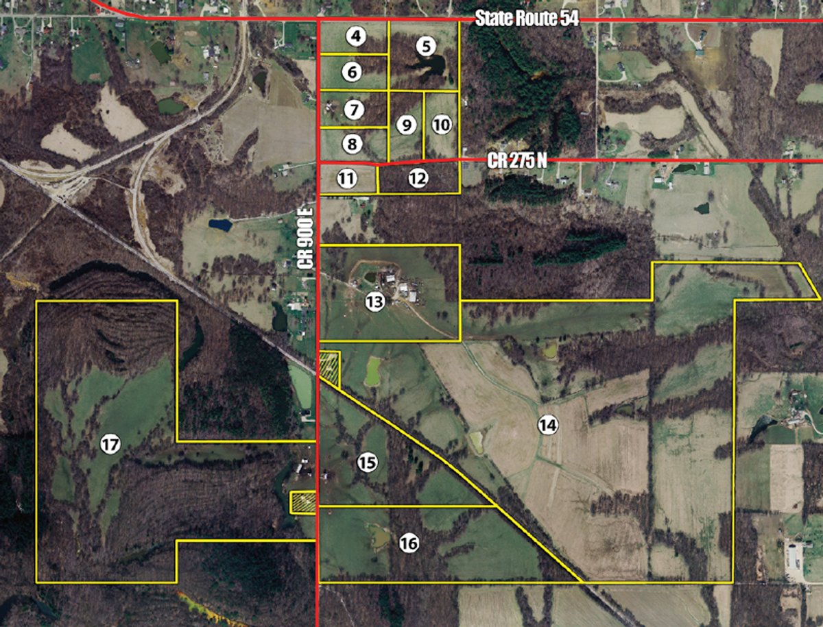 Tract map - 491 Acres Offered in 17 Tracts