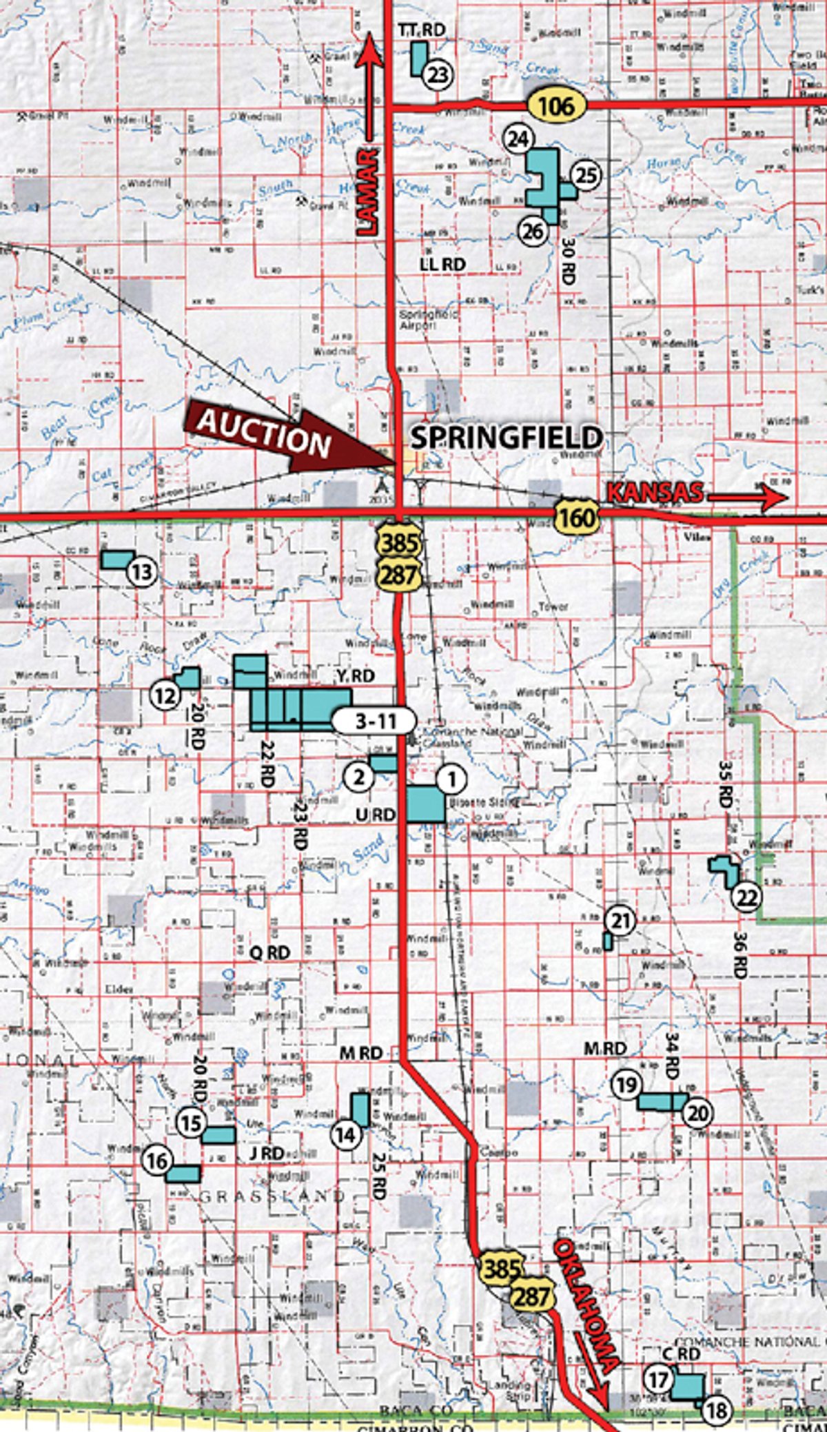 Area map - Southeast Colorado Land Auction - 8,724 Acres in 26 Tracts