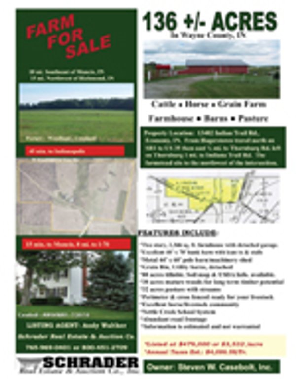 Listing brochure cover - 136 Acres - Cattle - Horse - Grain Farm - Farmhouse - Barns - Pasture