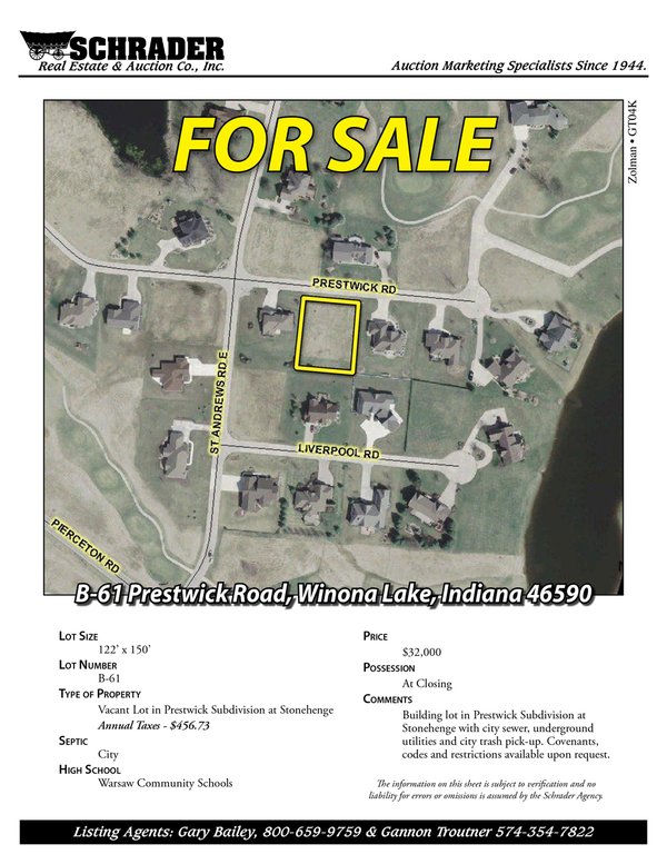Listing brochure cover - Building Lot in Prestwick Subdivision at Stonehenge