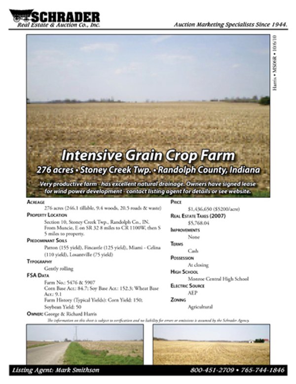 Listing brochure cover - 276 Acre Intensive Grain Crop Farm