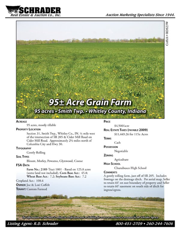 Listing brochure cover - 95 Acre Grain Farm