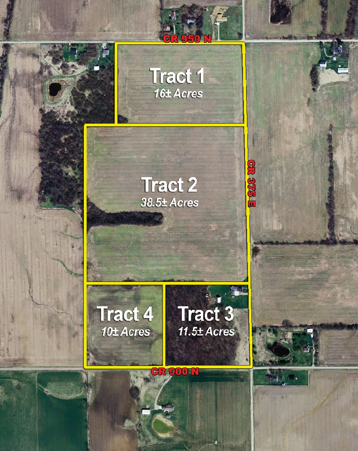 Tract map - 76 Acres Offered in 4 Tracts