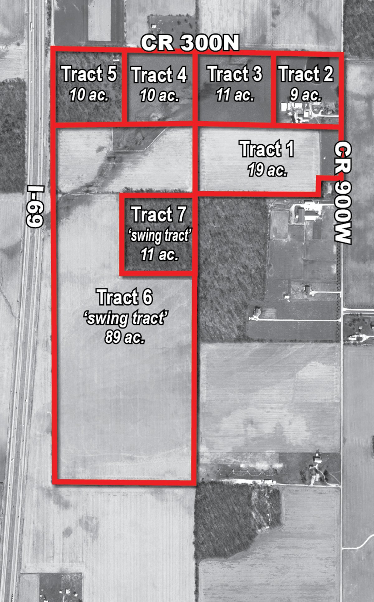 Tract map - 159 Acres Offered in 7 Tracts