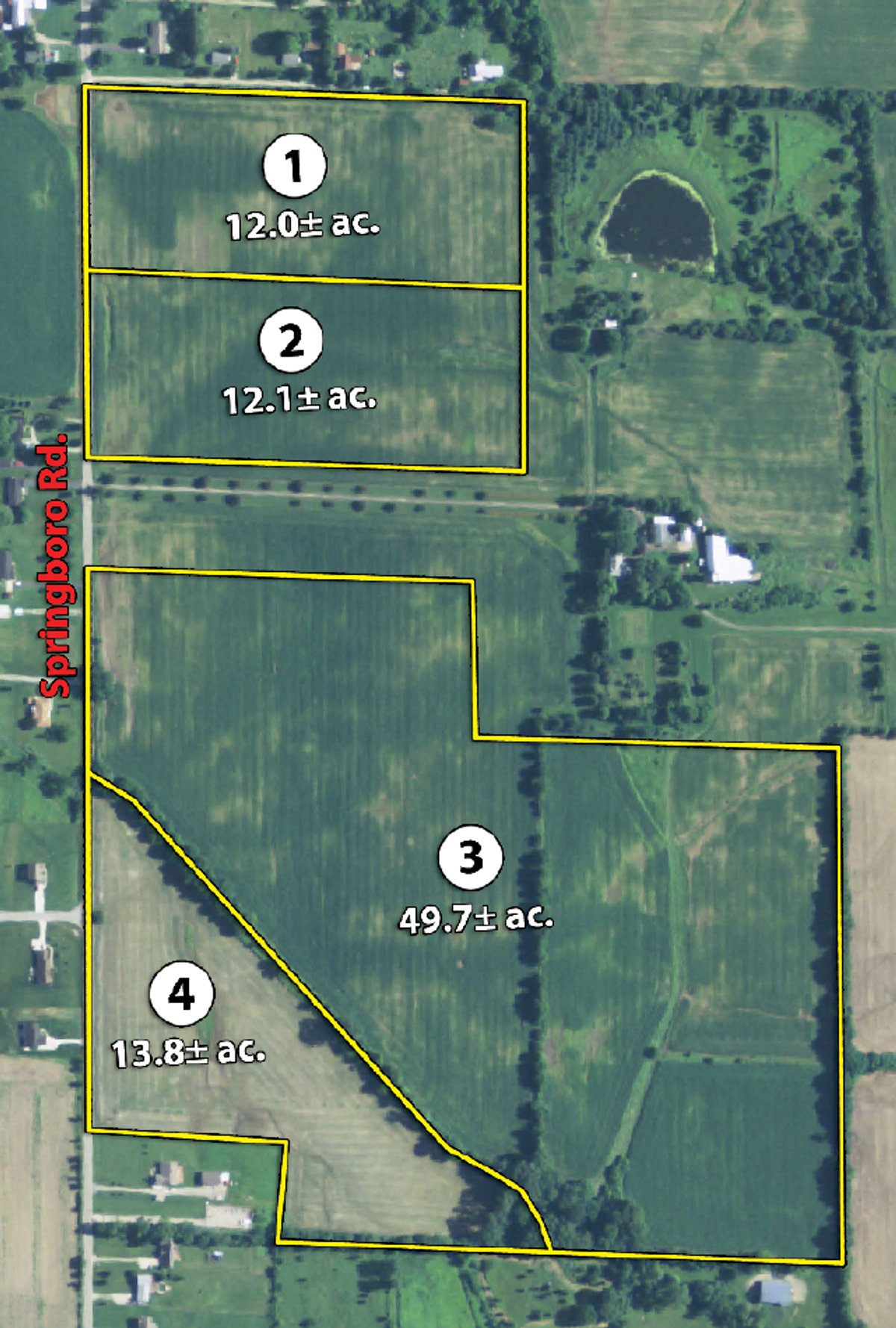 Tract map - 87.6+/- Acres Offered in 4 Tracts