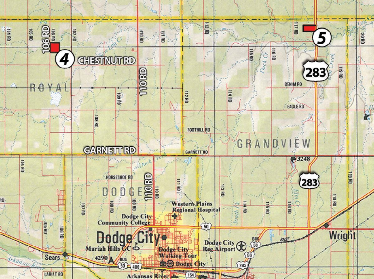 Area map - Kansas Land Auction - 960 Acres - 7 Farms in 3 Counties