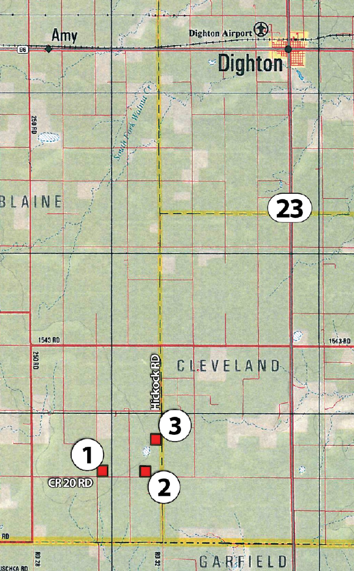 Area map - Kansas Land Auction - 960 Acres - 7 Farms in 3 Counties