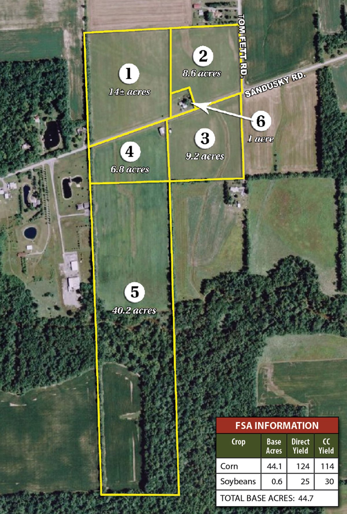 Tract map - 2 Farms - 120 Acres Offered in 9 Tracts