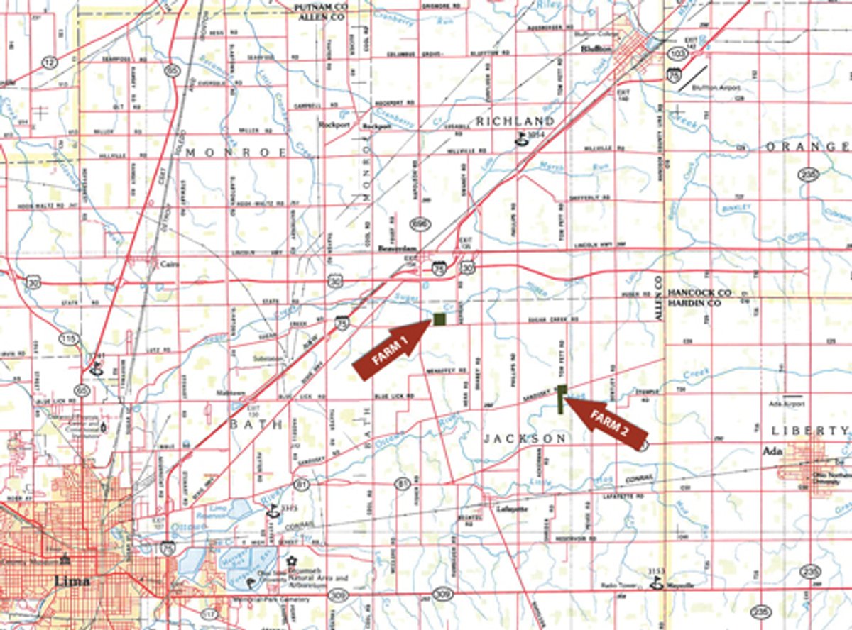 Area map - 2 Farms - 120 Acres Offered in 9 Tracts